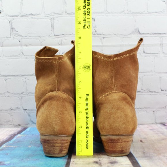 14th & Union Brown Suede Wooden Pull On Heeled Ankle Boots Size 7.5 - Picture 8 of 9